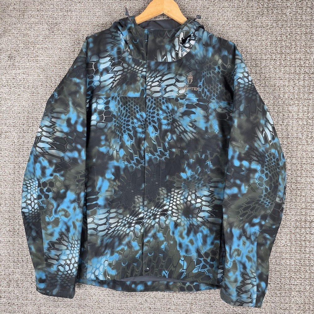 Kryptek Jupiter Jacket Neptune Camo Rain Mens Large Hooded Waterproof Shell Blue